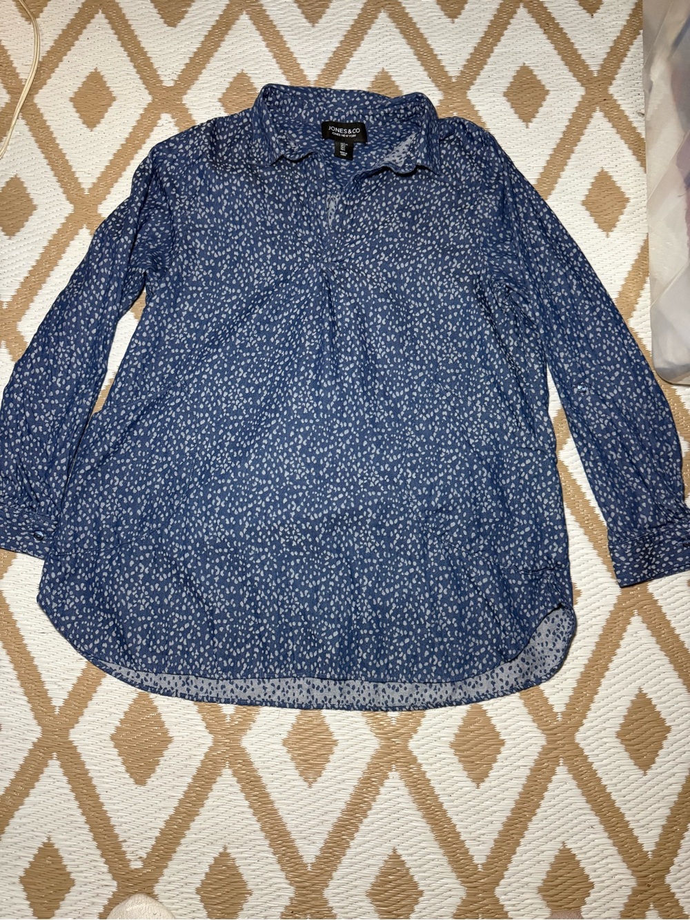 Jones New York Navy Blue Printed Long-Sleeve Shirt
